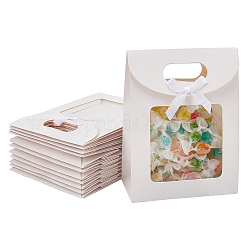 Sacs-cadeaux rectangulaires en papier kraft, avec nœud papillon et fenêtre transparente, blanc, 16x6.2x15.5 cm