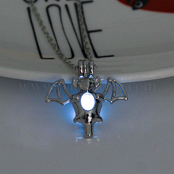 Collana con pendente a gabbia di pipistrello in lega con pietra di luminari sintetici, bagliore nel buio gioielli per le donne, blu fiordaliso, 17.72 pollice (45 cm)