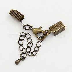 Brass Chain Extender, with Curb Chains and Lobster Claw Clasps, Antique Bronze, chain: 3.5mmx50mm, Cord Tip: 5x13mm, Clasp: 12x7.5x3mm