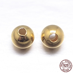 Perline distanziatrici rotonde in argento sterling 925, vero placcato oro 18k, 4mm, Foro: 1~1.3 mm, circa 181pcs/20g
