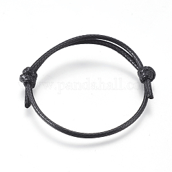 Pulsera de cuerda de poliéster encerado de Corea, ajustable, negro, 1-1/8 pulgada (3 cm) ~ 2-1/4 pulgadas (5.8 cm), 4.5~7.5mm