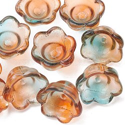 Perles en verre transparentes, fleur, sarcelle, 11~12x7.5~8mm, Trou: 1.4mm
