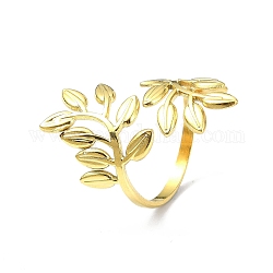 Chapado iónico (ip) 304 anillo de puño abierto de acero inoxidable, rama frondosa, real 18k chapado en oro, diámetro interior: 19 mm