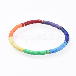 Bracelets extensibles faits main en pâte polymère, avec alliage de séparateurs perles, plat rond, colorées, 2-1/4 pouce (5.8 cm), 4mm
