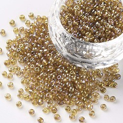Perles de rocaille en verre rondes, couleurs transparentes arc, ronde, verge d'or, 2mm