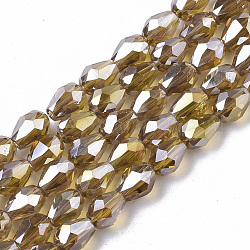 Electroplate Glass Beads Strands, Faceted, Pearl Luster Plated, Teardrop, Light Khaki, 7.5~8x6mm, Hole: 1mm, about 66~68pcs/strand, 22.6 inch
