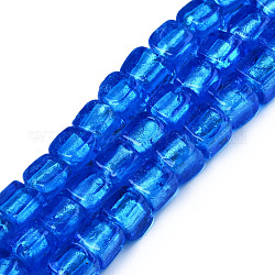 Perles vernissées de feuille en argent manuelles, cube, Dodger bleu, 8~9x7.5~9x7.5~9 mmmm, Trou: 1.5mm, Environ 50 pcs/chapelet, 16.22 pouce (41.2 cm)