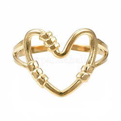 304 Stainless Steel Heart Open Cuff Ring, Hollow Chunky Ring for Women, Golden, US Size 7(17.3mm)