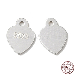 925 Sterling Silver Chain Extender Drop, Chain Tabs, Heart Charms, with S925 Stamp, Silver, 8x6x0.5mm, Hole: 0.9mm, about 62pcs/10g