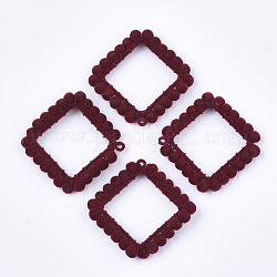 Flocky Acrylic Pendants, with Flocky Iron Findings, Rhombus, Brown, 36x37x4mm, Hole: 1.2mm, Side Length: 30mm