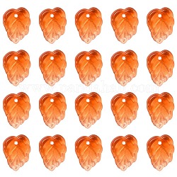 秋をテーマにしたツートンカラーの透明ガラスチャーム  葉  ダークオレンジ  13.5x10.5x3.5mm  穴：1.2mm