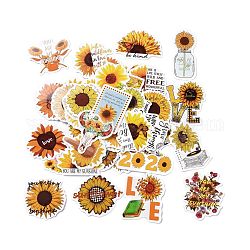 50Pcs Cartoon Sunflower Paper Sticker Label Set, Adhesive Label Stickers, for Suitcase & Skateboard & Refigerator Decor, Orange, 25~70x32~75x0.3mm