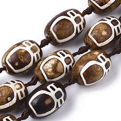 Tibetischen Stil dzi Perlen Stränge, natürliche Achat Perlen, gefärbt und erhitzt, Oval, Nektarflaschenmuster, 14~16x21~23 mm, Bohrung: 2.2 mm, ca. 12 Stk. / Strang, 13.78 Zoll (35 cm)