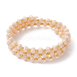Bracelet de style wrap perlé rondelle de verre, bracelet triple couche, rose brumeuse, diamètre intérieur: 2-1/8 pouce (5.4 cm)