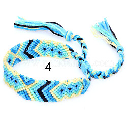 Armband aus geflochtener Baumwolle mit Rautenmuster, Ethnisches Stammes-verstellbares brasilianisches Armband für Frauen, Deep-Sky-blau, 5-7/8~14-1/8 Zoll (15~36 cm)