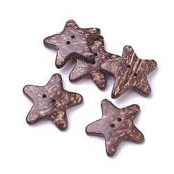 2-Hole Coconut Buttons, Star, Coconut Brown, 34~37x34~37x3~6mm, Hole: 2mm