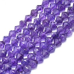 Natural Amethyst Beads Strands, Faceted, Bicone, 8x7.5mm, Hole: 1mm, about 48pcs/strand, 15.55 inch(39.5cm)