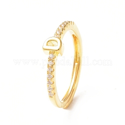 Anello regolabile con lettera iniziale in zirconia cubica trasparente, gioielli in ottone dorato per le donne, lettera d, diametro interno: 18mm