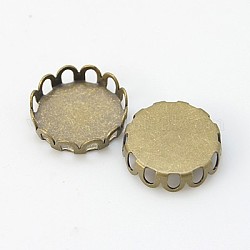 Brass Lace Edge Bezel Cups, Cabochon Settings, Cadmium Free & Nickel Free & Lead Free, Flat Round, Antique Bronze, Tray: 10mm