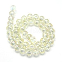 Electroplate Glass Beads Strands, Full Pearl Luster Plated, Round, Light Yellow, 8mm, Hole: 1mm, about 42pcs/strand, 12.6inch