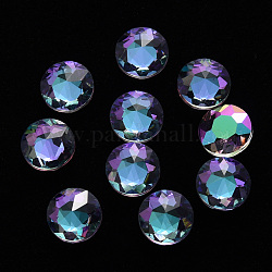 Flat Round Transparent Glass Cabochons, Nail Art Decoration Accessories, Faceted, Colorful, 8x4mm