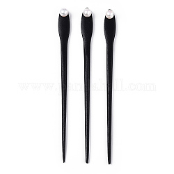 Natural Pearl Hair Sticks, Schima Wood Hairpin for Girl Hanfu Hair Accessories Decoration, Dyed, Black, 180x13.5x15~16mm