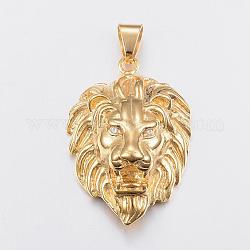 Testa di leone 304 pendenti in acciaio inox, re il fascino della giungla, oro, 48.5x35.5x19mm, Foro: 6.5x10 mm
