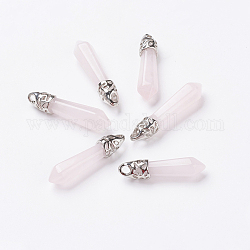 Naturelle quartz rose a pendentifs, avec les accessoires en alliage de platine plaqués, balle, 33~40x8~9x8~9mm, Trou: 3x4mm