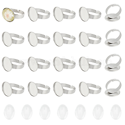 Kit de fabrication d'anneaux ovales en forme de dôme vierge, diy unicraftale, y compris 201 supports de bagues en acier inoxydable réglables, Cabochons en verre, couleur inoxydable, 60 pcs / boîte