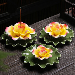 Räuchergefäße aus Porzellan, Rosen-Räucherstäbchenhalter, Heimbüro Teehaus Zen buddhistische Lieferungen, Gelb, 75x30 mm