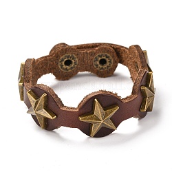 Bracelets de cordon en cuir PU, avec les accessoires en alliage, étoiles du nord, bronze antique, chameau, 8-1/2 pouce (21.7 cm)