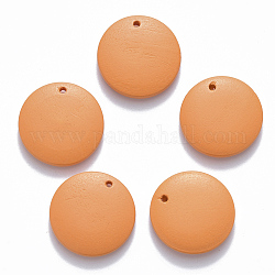 Painted Wood Pendants, Flat Round, Orange, 20x4mm, Hole: 1.5mm