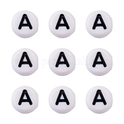 Perline lettera acrilico, lettere miste a alla z, rotondo e piatto, bianco, 7x4mm, 1000pcs/scatola