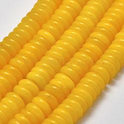 Natural Yellow Jade Heishi Beads Strands, Disc/Flat Round, Dyed, Orange, 8x2.5mm, Hole: 1mm, about 115~120pcs/strand, 15.35 inch