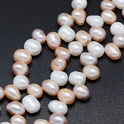 Brins de perles de culture d'eau douce naturelles, pomme de terre, peachpuff, 7~11x7~8mm, Trou: 0.8mm, Environ 59 pcs/chapelet, 14.7 pouce (36 cm)