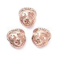 Revestimiento iónico (ip) 304 perlas de acero inoxidable, cabeza de león, oro rosa, 12x10.5x8mm, agujero: 2.7 mm