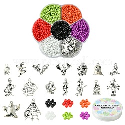 Kit per realizzare braccialetti fai da te a tema Halloween, comprese le perle di vetro, Pendente in lega, filo elastico, colore misto, 2013 pc / set