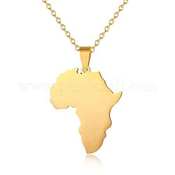 Collares colgante de acero inoxidable, mapa de África, real 18k chapado en oro, 19.69 pulgada (50 cm)