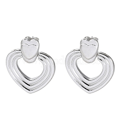 Boucles d'oreilles pendantes en laiton plaqué en rack, coeur creux, platine, 28x25mm