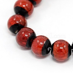 Handmade Gold Sand Lampwork Double Colour Round Beads Strands, Red and Black, 12mm, Hole: 1mm, about 12pcs/strand, 9.44inch