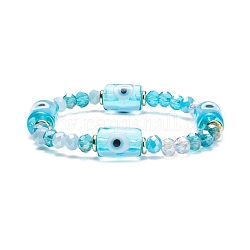 Colonne avec mauvais œil au chalumeau et bracelet extensible en perles de verre pour femme, cyan, diamètre intérieur: 1-7/8 pouce (4.7 cm)