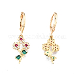 Colorful Cubic Zirconia Flower of Life Dangle Leverback Earrings, Brass Jewelry for Women, Cadmium Free & Nickel Free & Lead Free, Real 18K Gold Plated, 31mm, Pin: 1mm