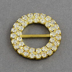 Brillant anneau de mariage ruban d'invitation boucles, grade A de laiton une lame de robe de vêtement cristal strass boucles, or, 27x3mm, Trou: 14x6.5mm