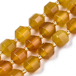 Natürliche Achat Perlen Stränge, facettiert, mit Glasperlen, gefärbt, Runde, dunkelgolden, 10.5x9.5 mm, Bohrung: 1.2 mm, ca. 31~32 Stk. / Strang, 14.96 Zoll (38 cm)