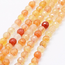 Facettierte natürliche Achat Perlen Stränge, gefärbt und erhitzt, Runde, orange, 6 mm, Bohrung: 0.5 mm, ca. 63 Stk. / Strang, 14.4 Zoll (36.5 cm)