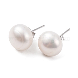 Orecchini a bottone con perle rotonde di perle naturali, con veri reperti in argento sterling placcati platino 925, bianco, 18x10~11mm