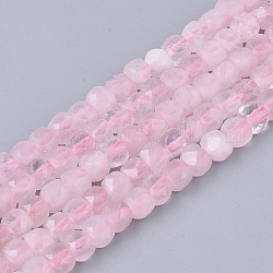 Natural Rose Quartz Beads Strands, Faceted, Cube, 4x4x4mm, Hole: 0.7mm, about 102pcs/strand, 15.35 inch(39cm)