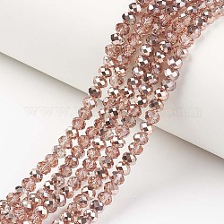 Chapelets de perles en verre transparent électrolytique, la moitié du cuivre plaqué, facette, rondelle, corail lumière, 4x3mm, Trou: 0.4mm, Environ 130 pcs/chapelet, 16.54 pouce (42 cm)