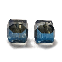 Abalorios de vidrio electrochapado, arco iris chapado, facetados, cubo, azul real, 10~11x10~11x10~11mm, agujero: 1 mm