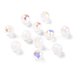 Perles en verre opaque électroplaqué, arc-en-ciel plaqué, facette, ronde, floral blanc, 10x9.5mm, Trou: 1.4mm